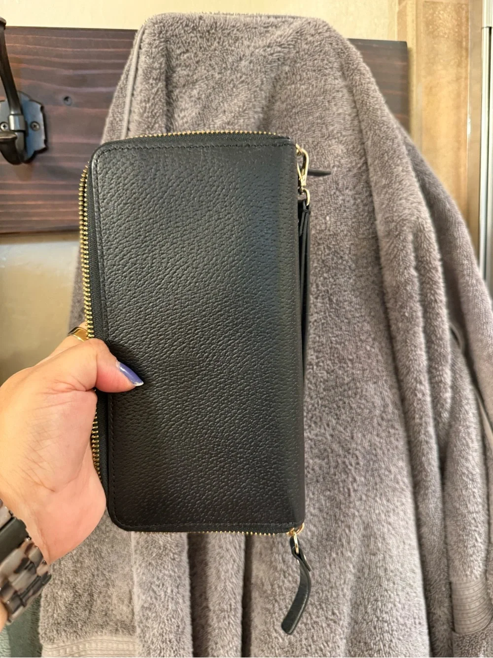 kate spade Black Pebbled Leather Wristlet Clutch with Gold Hardware